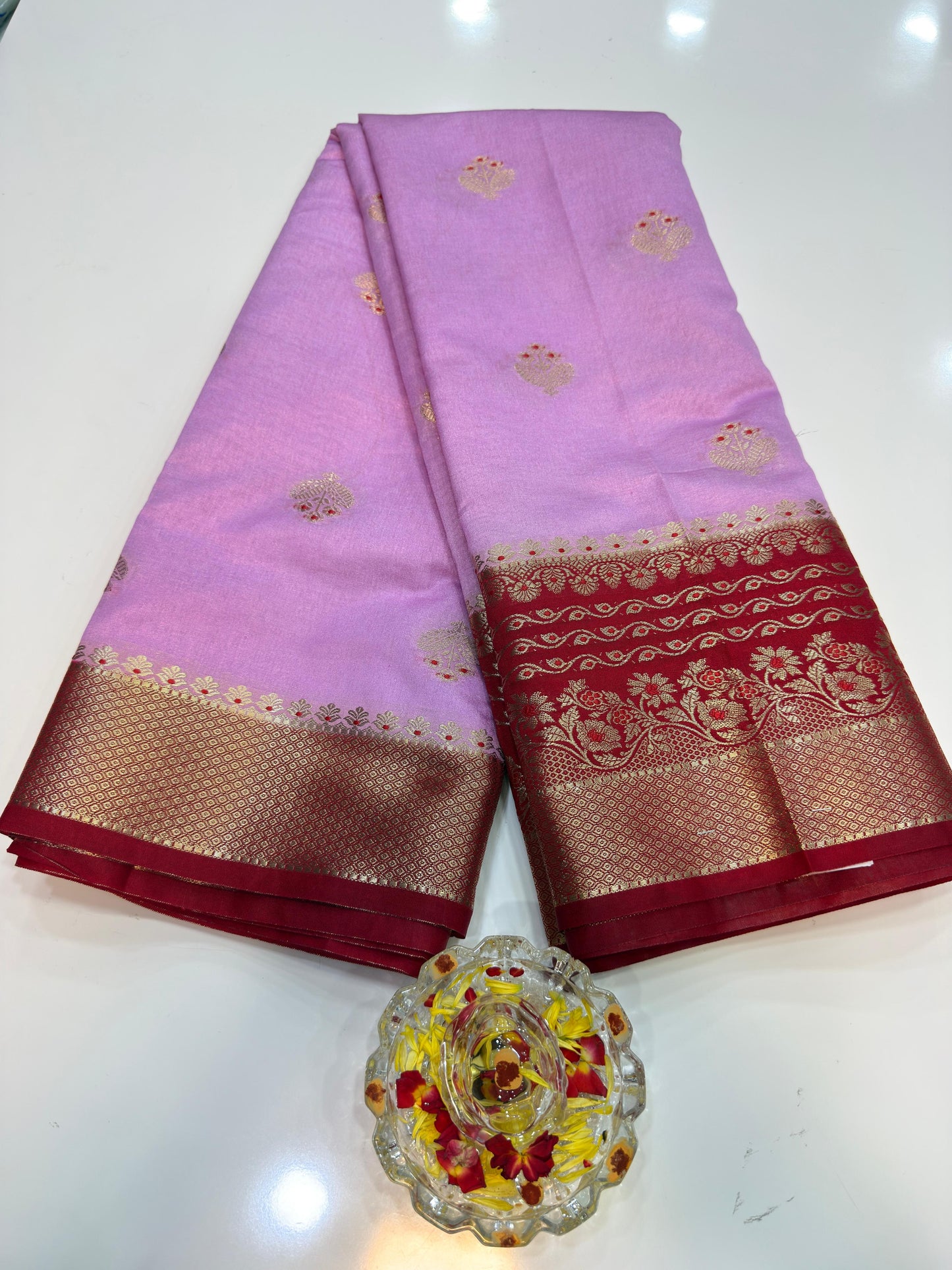Banarasi Semi RW Mango Silk Saree for Women with Zari Buta, Contrast Border, Designer Pallu and Brocade Blouse