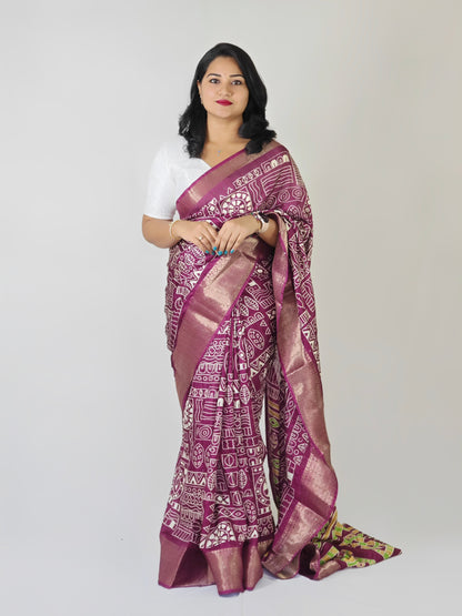 Cotton Crepe Saree with Sequence Work and Batik Print – Running Blouse Included