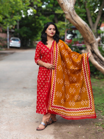 Cotton Sanganeri Print Anarkali Suit Set with Adda, Less & Tubelight Work – Sizes M to XXL