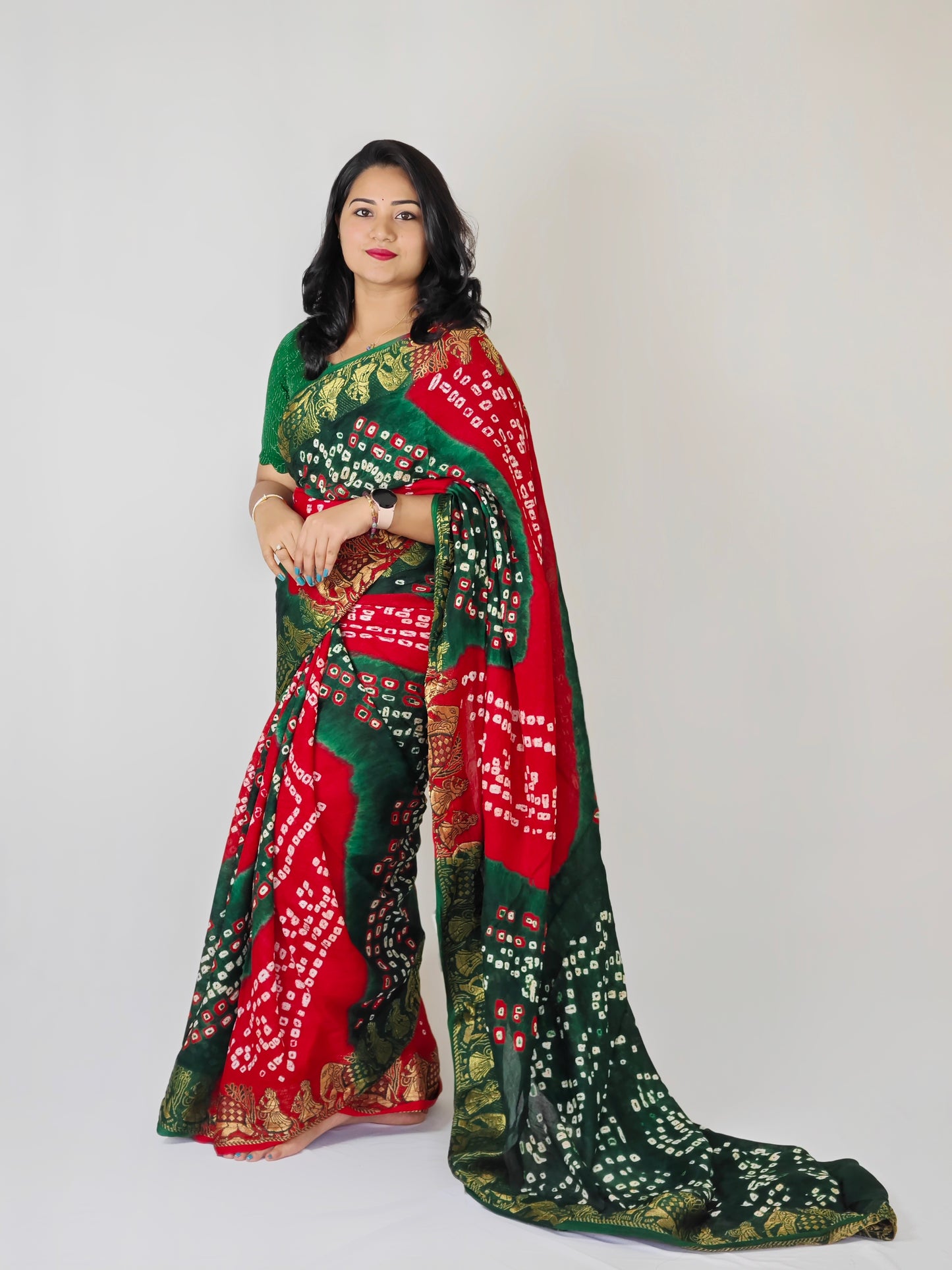 Art Silk Bandhani Saree with Hand Bandhej Work and Running Blouse – Festive Wear for Women