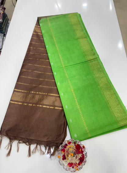 Semi Cotton Silk Saree with 2D Woven Buttas and Contrast Pallu – Elegant Daily and Festive Wear Saree