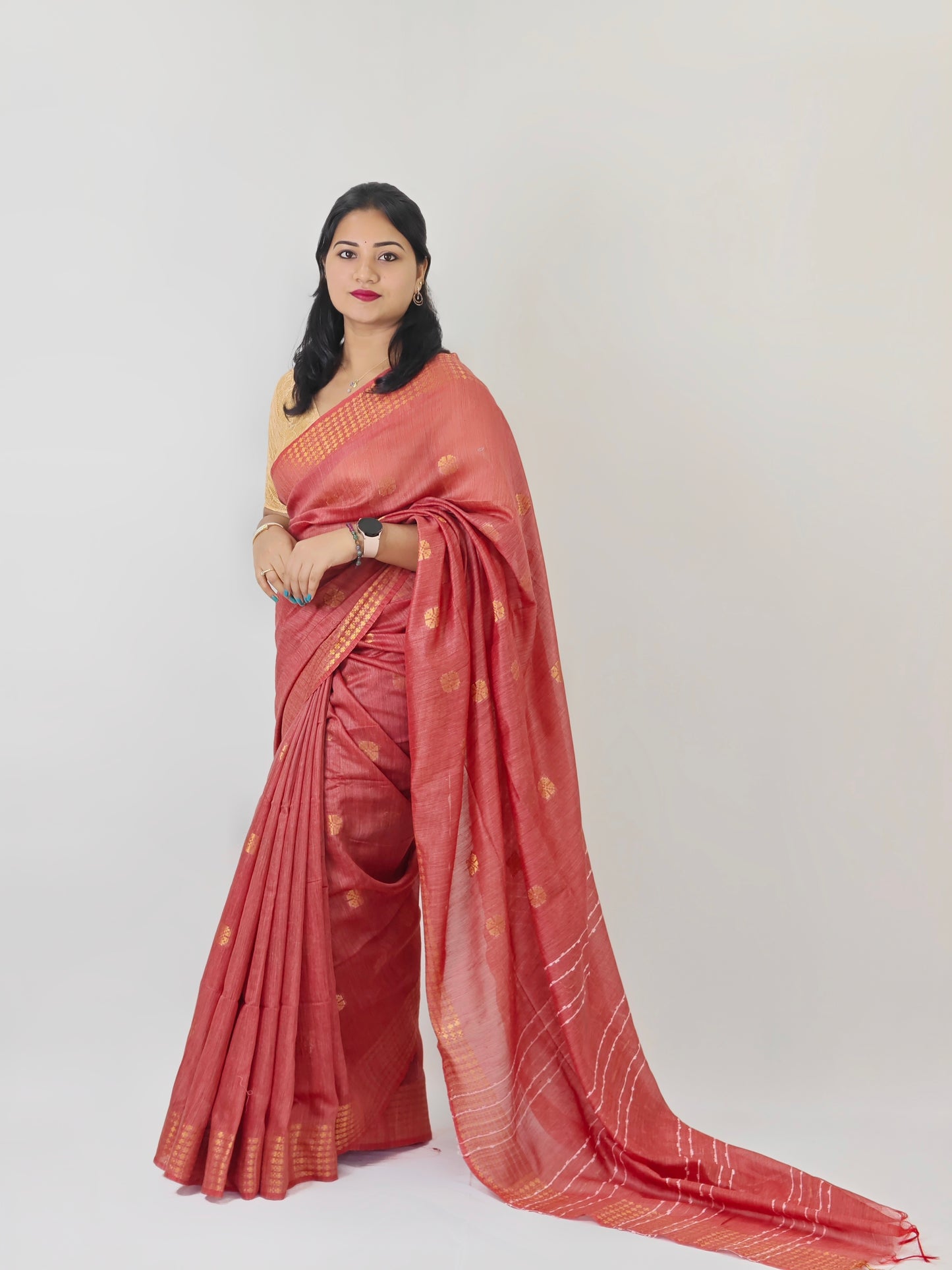 Muga Silk Saree with Sequence Pallu, Weaving Butta Design and Blouse Piece for Women