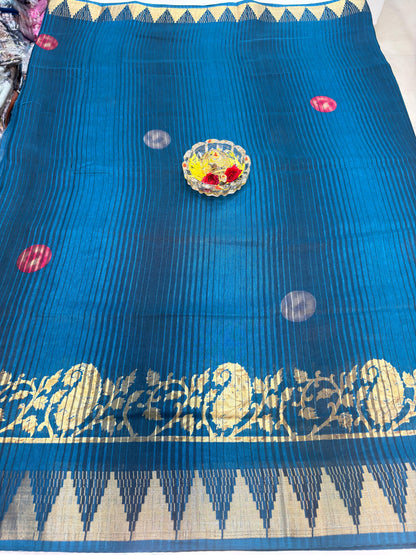 Printed Silk Blend Saree for Women with Temple Border and Traditional Ethnic Design