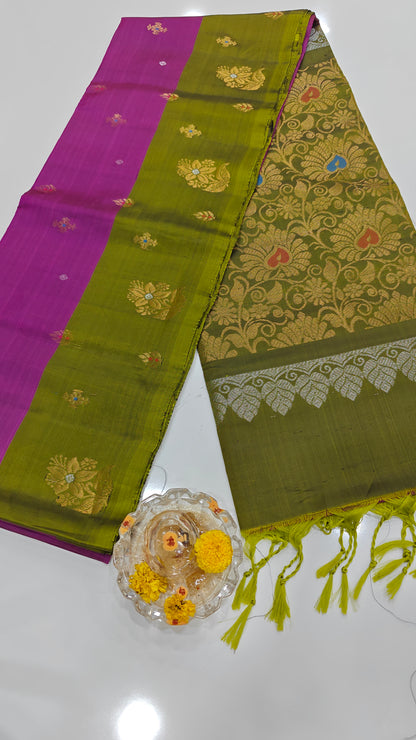 Pure Handloom Silk Saree with Heritage Contrast Pallu and Woven Motifs