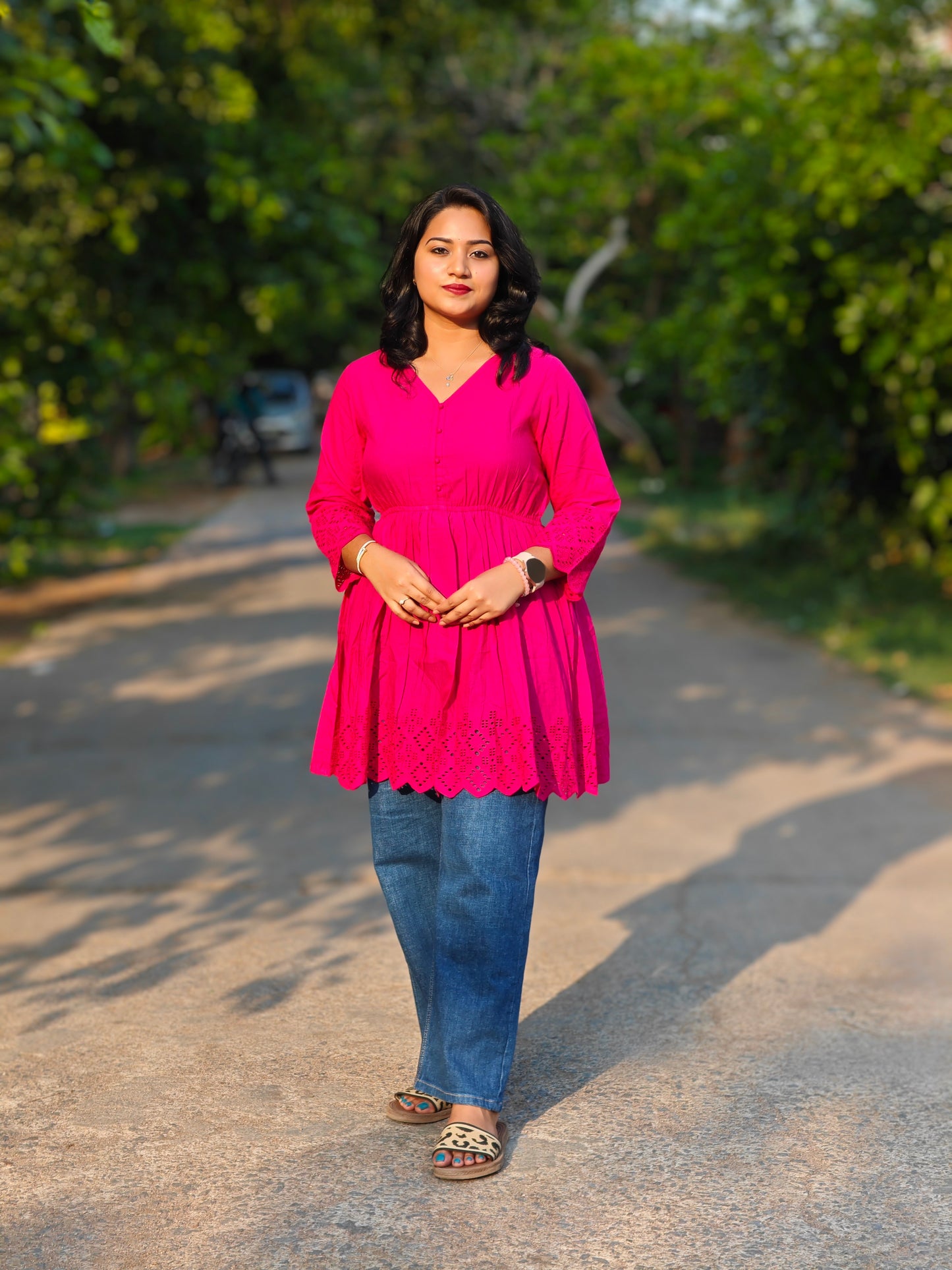 Rich Cotton Tunic for Women with Embroidered Detailing and Flared Hem – S to 3XL