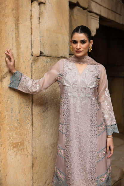 Organza Kurta Pant Dupatta Set for Women with Cutwork and Lace Detailing, V-Neck Ethnic Wear Set