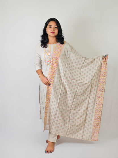 Cotton Flex Kurta Pant Dupatta Set with Handwork and Screen Print Dupatta – Women’s M to 3XL