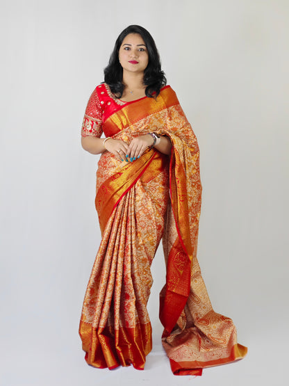 Kanjivaram Silk Saree with Mina Weaving, Nylon Zari Border, Rich Pallu and Blouse Piece