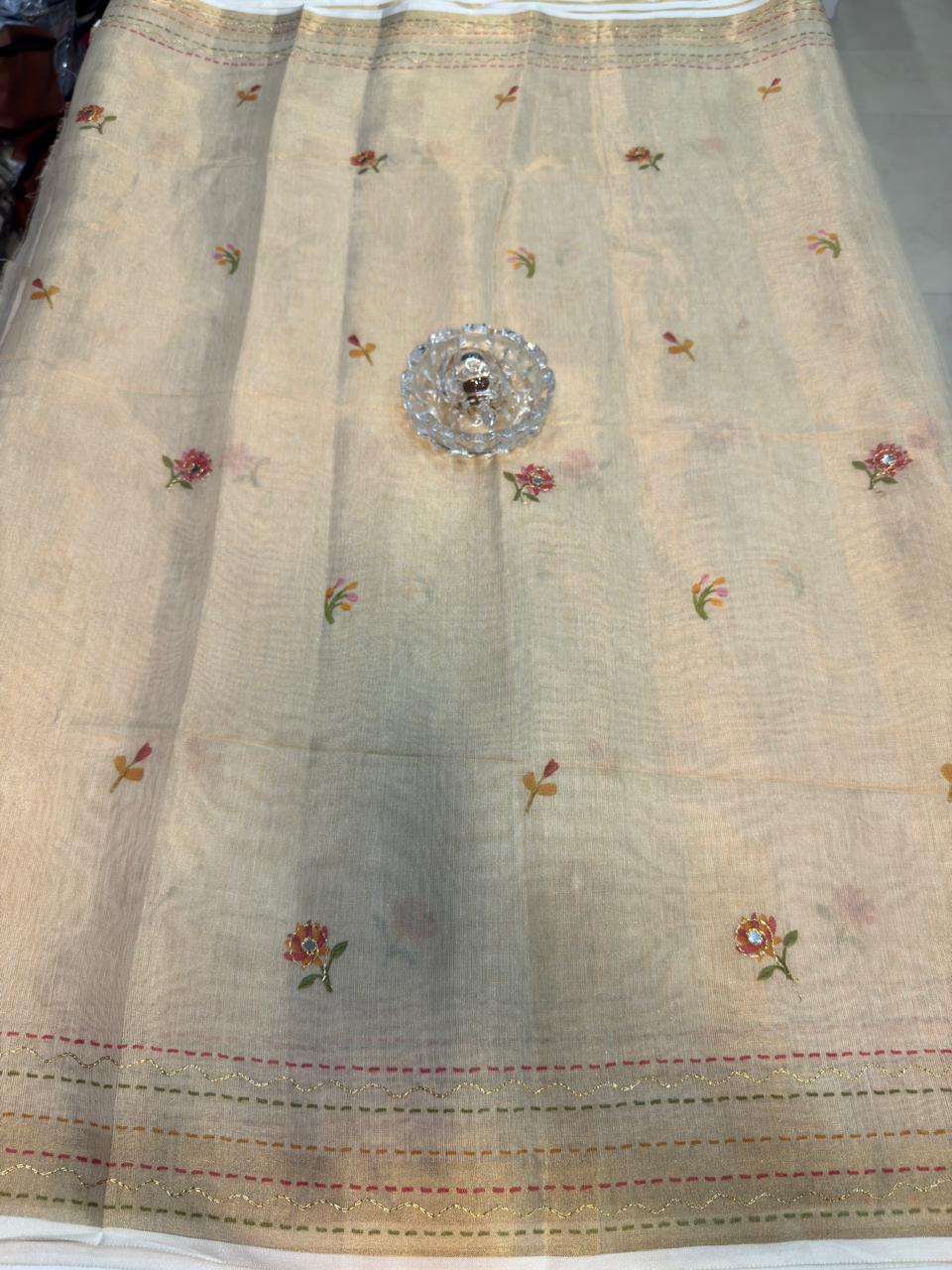 Erode Cotton Printed Saree with Aari Work and Tassel Pallu with Blouse Piece for Women