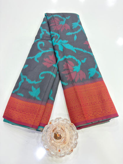 Soft Silk Ikkat Pochampally Saree with Traditional Woven Border and Blouse Piece for Women