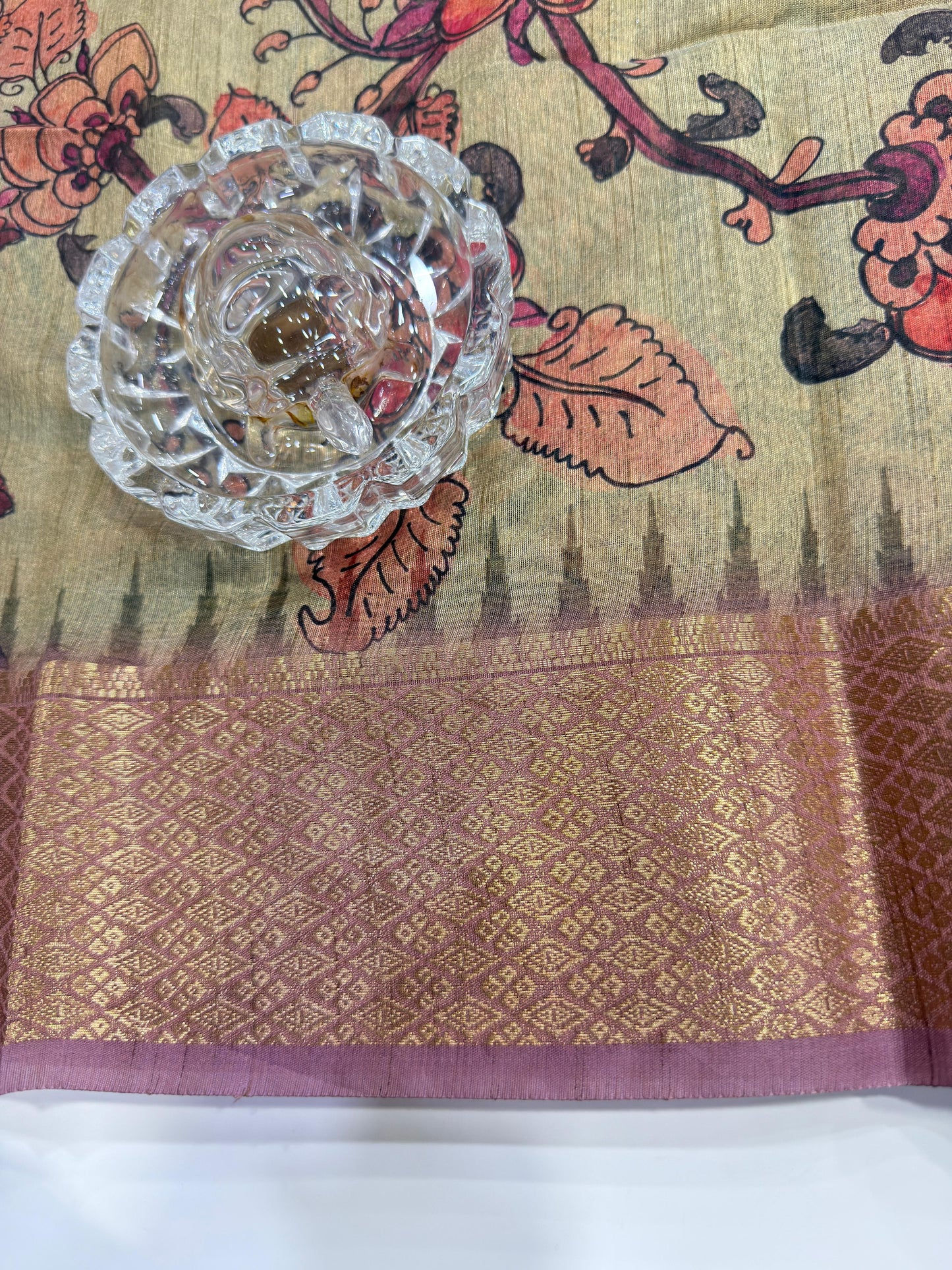 Pashmina Silk Kashmiri Printed Saree for Women Kalamkari Bird Floral Design with Zari Border Ethnic Saree