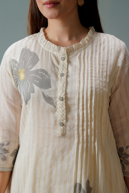 Cotton Kurti Pant Set for Women, Floral Printed Kurta with Pintuck Front, M to XXL