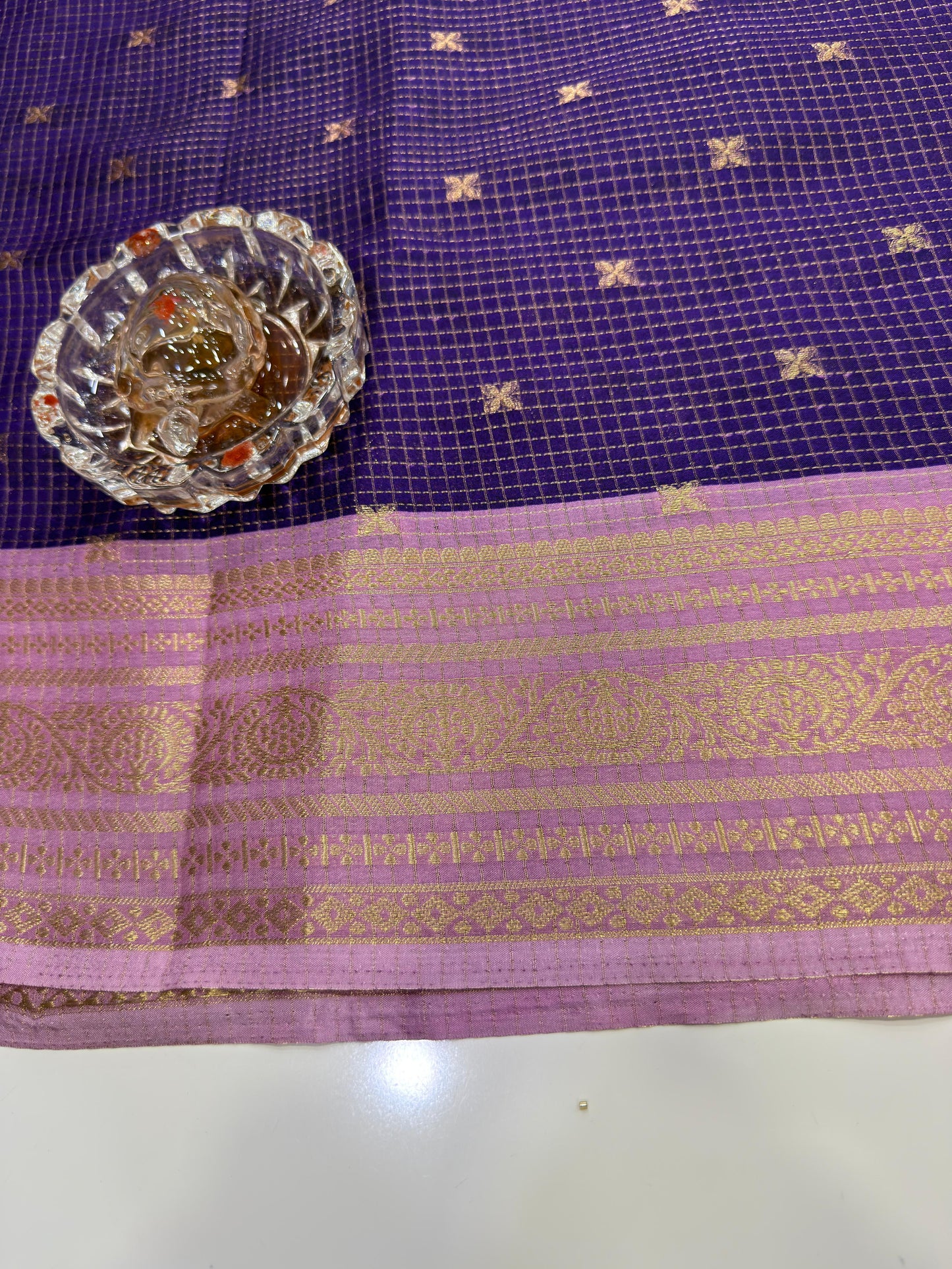 Munga pattu silk blend saree with small buti checks and zari border, women’s festive wear saree