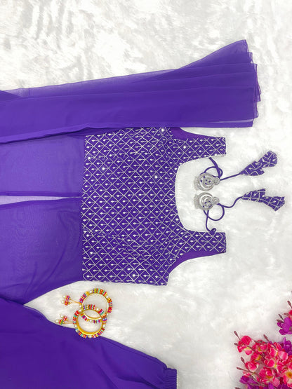 Faux Georgette Embroidered Kurta with Sharara and Dupatta – Premium 3-Piece Set (S–XXL)