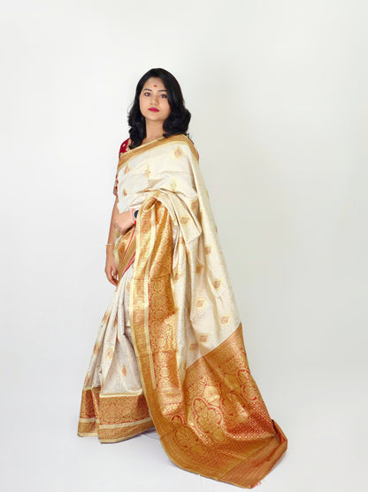 Pure Soft Silk Saree with Rich Zari Weaving and Multicolor Thread Work, Running Silk Blouse
