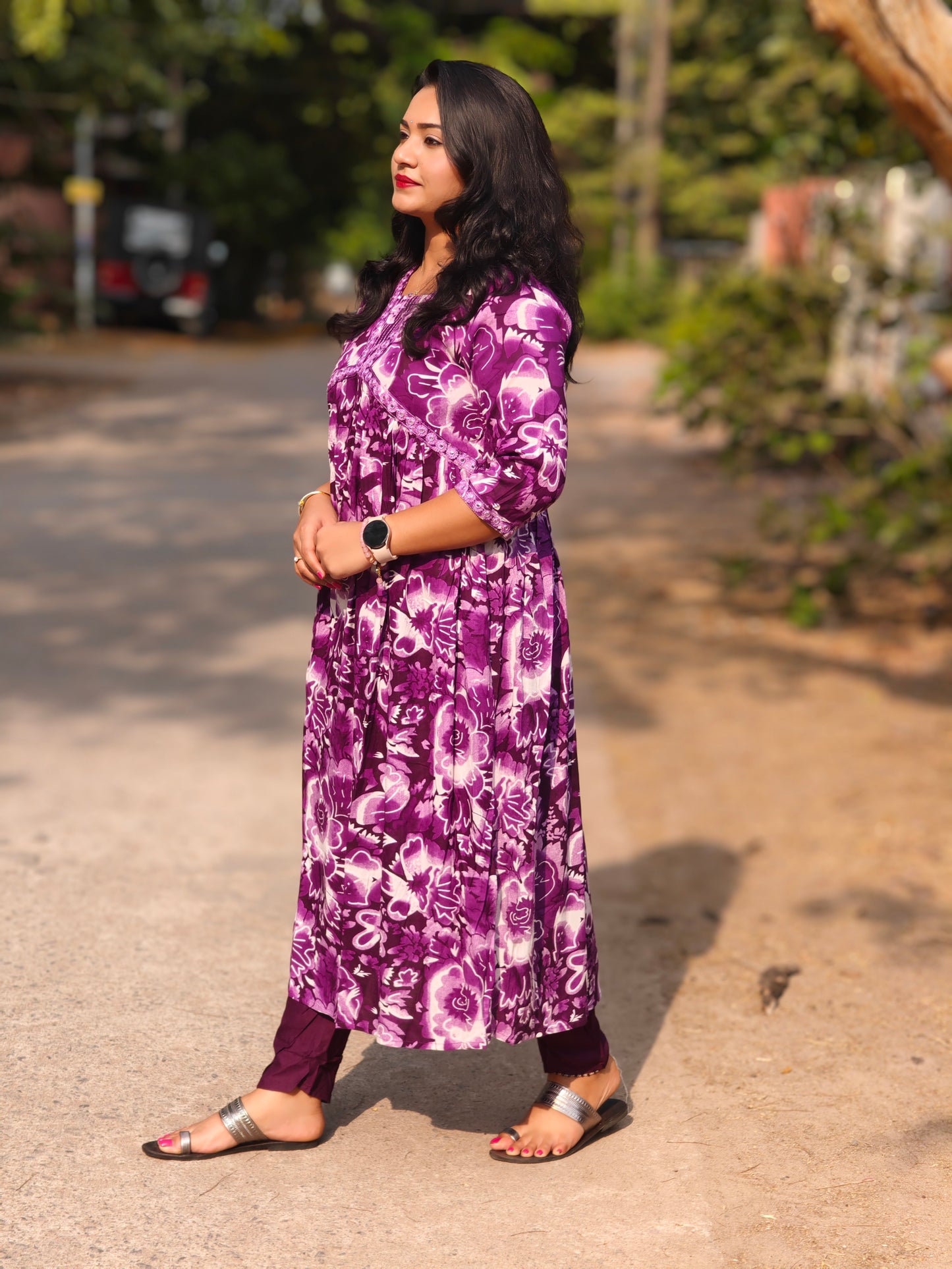 Purple Rayon Aliya Cut Suit Set with Sequins and Mirror Work for Women