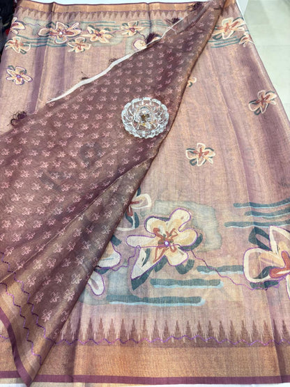 Erode Cotton Printed Saree with Aari Work and Tassel Pallu with Blouse Piece for Women
