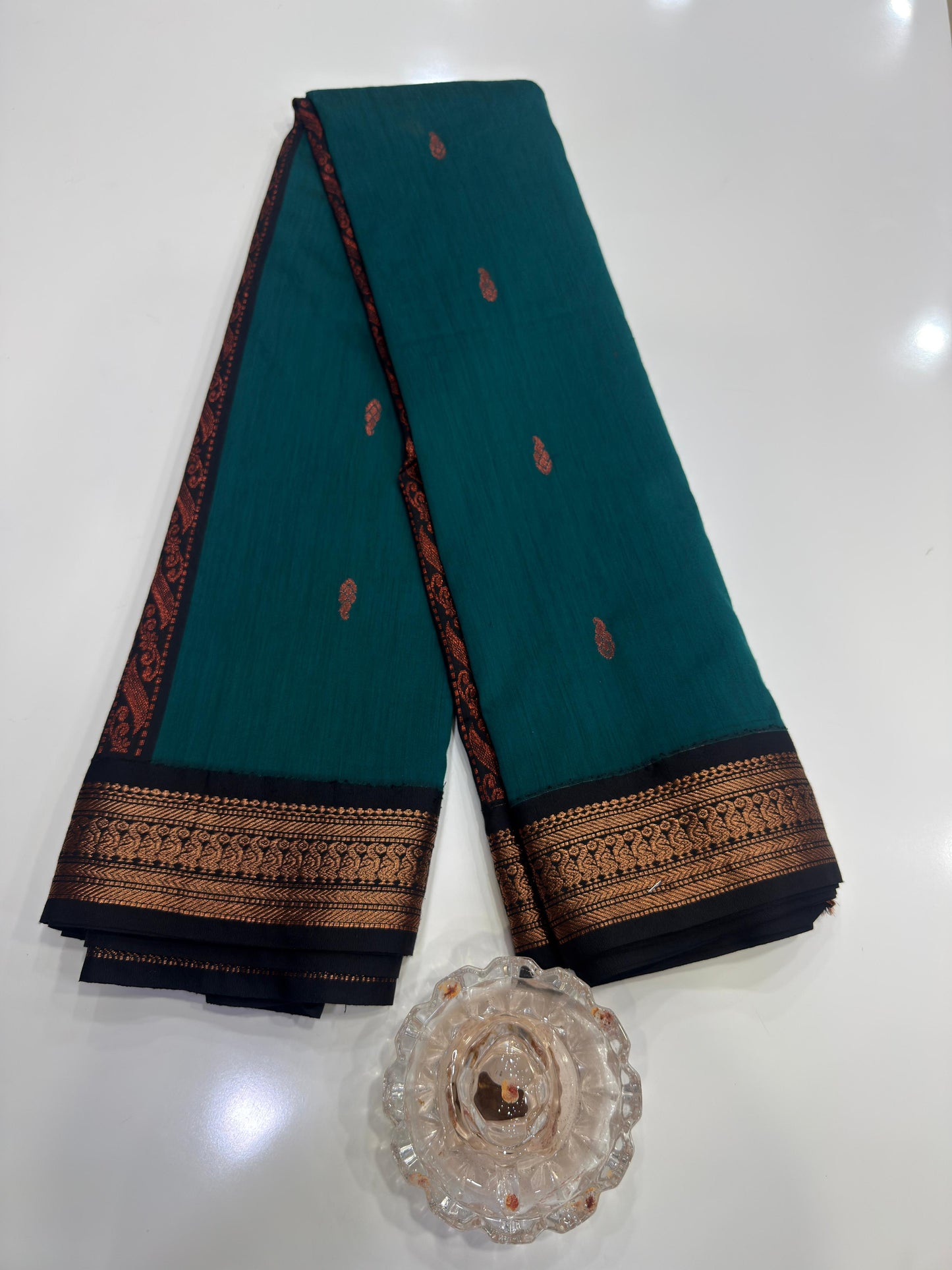 Kalyani Cotton Saree for Women with Zari Woven Border, Traditional Stripe Pallu and Tassel Detailing