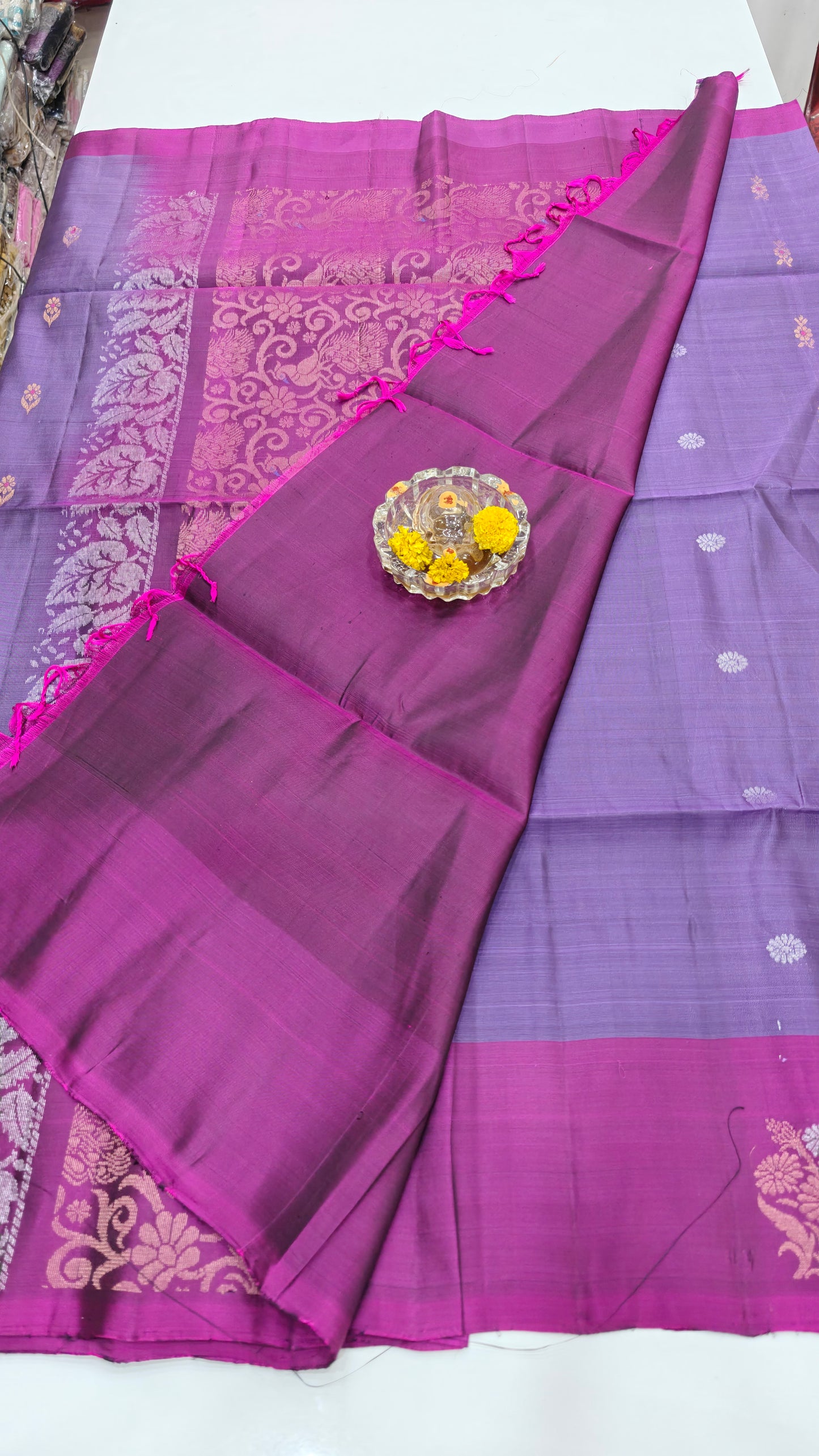 Pure Handloom Silk Saree with Woven Butta & Contrast Pallu