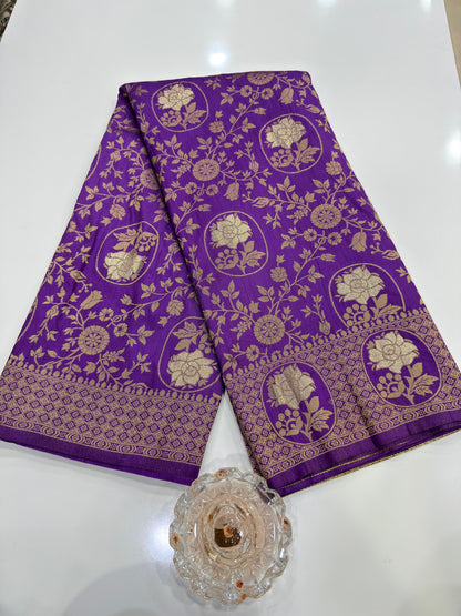 Soft Dola Silk Meenakari Woven Saree with Rich Pallu, Zari Floral Border and Tassels for Women