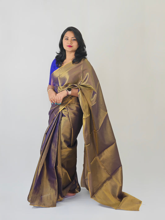 Semi Uppada Tissue Silk Bridal Saree with Mono Banglori Blouse and Pearl Work