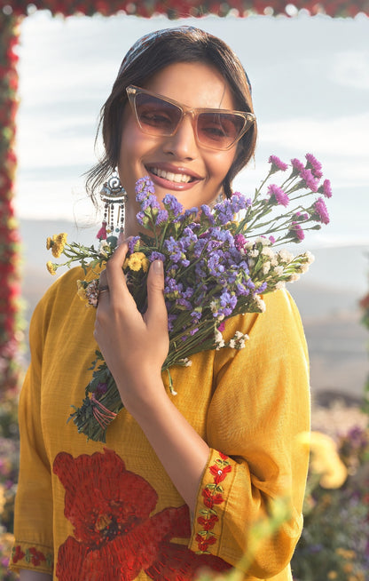 Linen Pure co ord set for women with cotton lining and knot work detailing, top and pant set L to 2XL