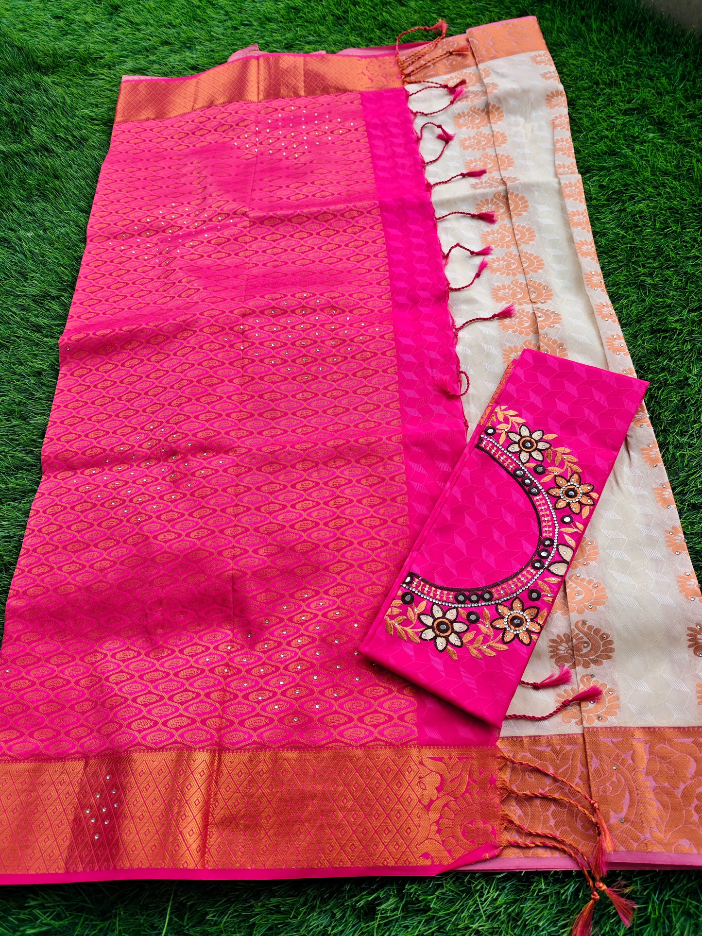 Soft Silk Saree with Cutwork and Stone Embellishments for Women