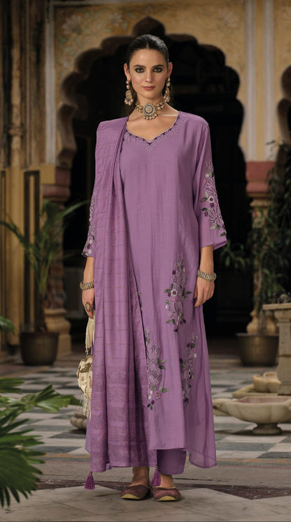 Women’s mul chanderi viscose kurta pant dupatta set with designer kantha work and handwork, muslin bottom, XL-3XL