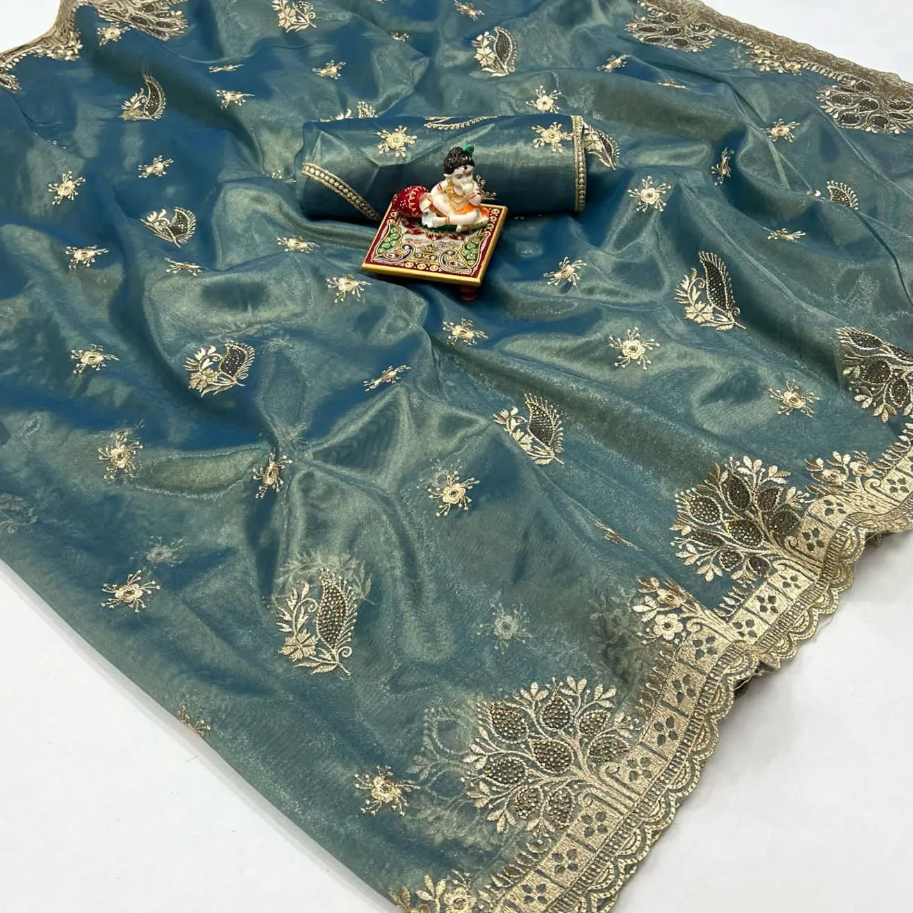 Organza Saree with Intricate Embroidery, Cutwork Detailing and Heavy Silk Blouse – Festive Wear