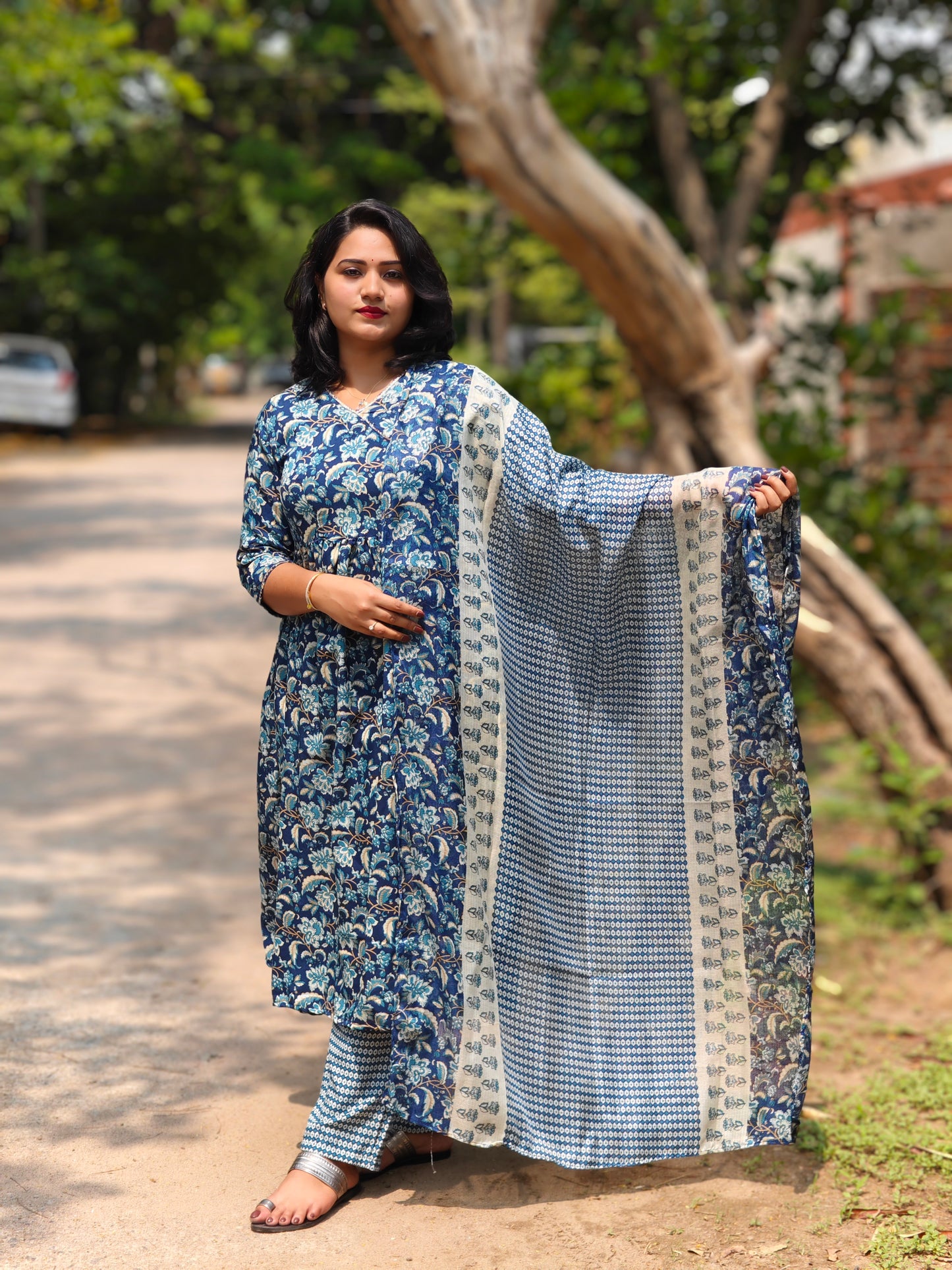 Viscose Rayon Floral Printed Suit Set in Mustard with Dupatta – Sizes M, L, 2XL, 3XL