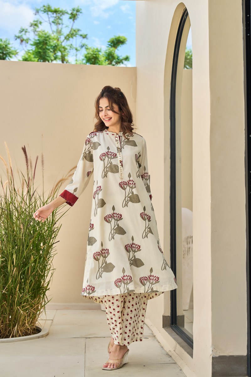 Cotton Kurti Pant Set for Women, Floral Printed Kurta with Straight Pants, M to XXL