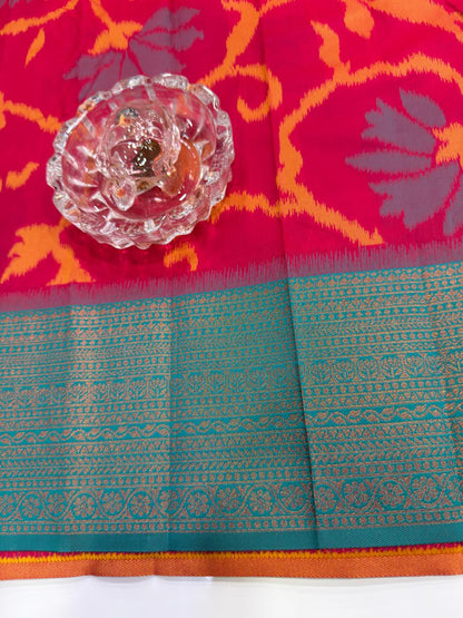 Soft Silk Ikkat Pochampally Saree with Traditional Woven Border and Blouse Piece for Women