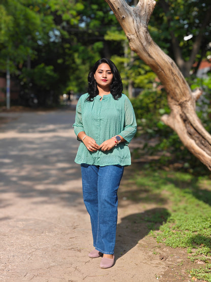 Teal Chiffon Dobby Short Top for Women – Sizes M to 2XL