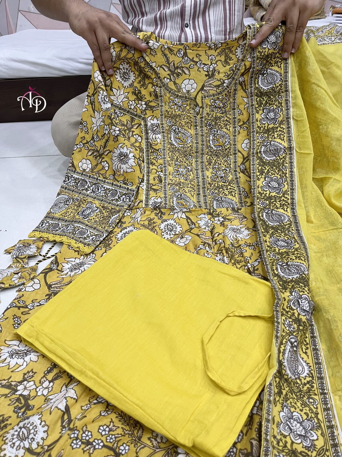 Cotton Anarkali Suit Set with Hand Embroidery, Zari Weaving and Lace Dupatta – Women’s Festive Wear