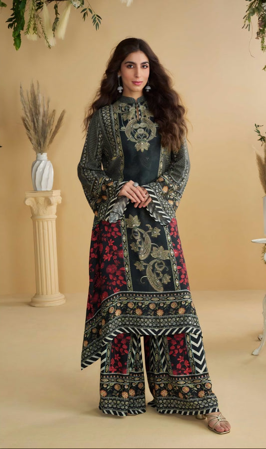 Natural Crepe Silk Kurti Plazzo Dupatta Set with Hand Aari and Gota Patti Work