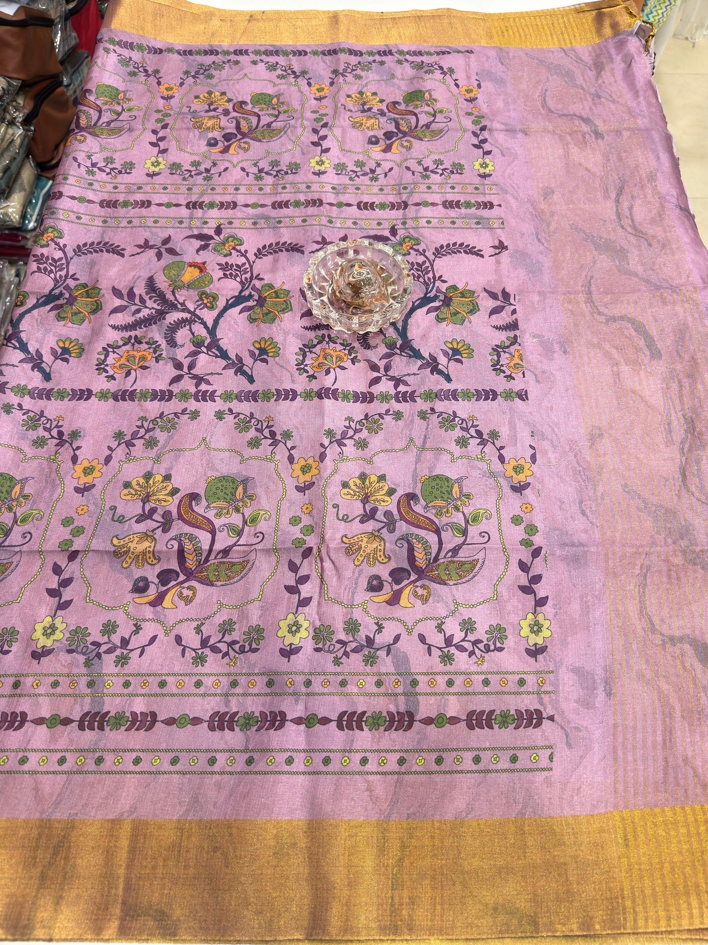 Soft Tussar Silk Printed Saree with Contrast Border, Tassels and Blouse for Women