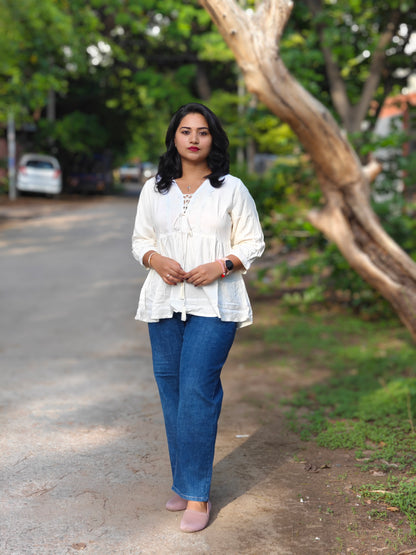 White Rayon Solid Flared Top for Women – Sizes S to 3XL