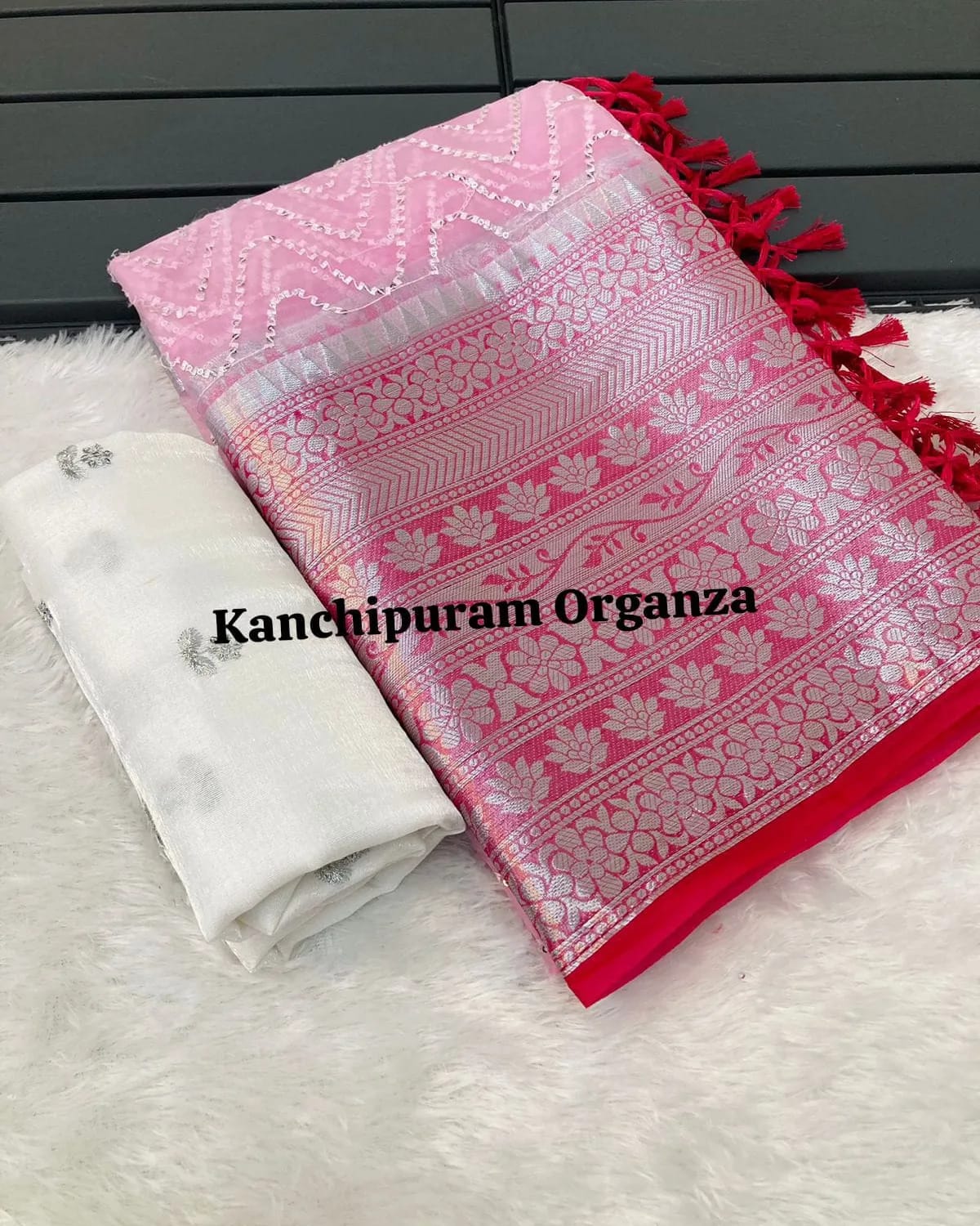 Kanchipuram Organza Saree with Viscose Thread Work and Satin Blouse for Women