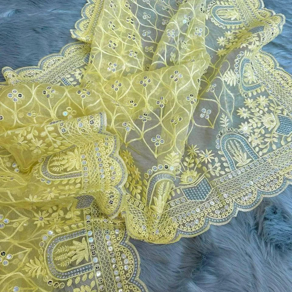 Premium Organza Saree with Multi-Thread Sequin Work and Mono Silk Blouse Piece