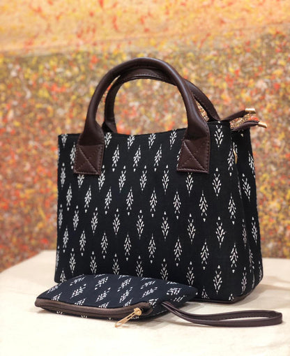 Dove Handbag cum Sling Bag in Block Printed Fabric with Double Partition and External Pouch – Women’s Bag