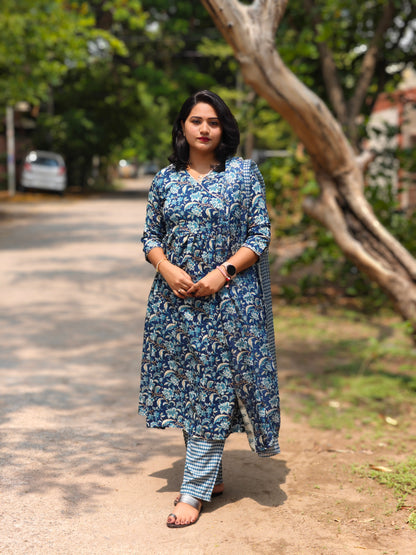 Viscose Rayon Floral Printed Suit Set in Mustard with Dupatta – Sizes M, L, 2XL, 3XL