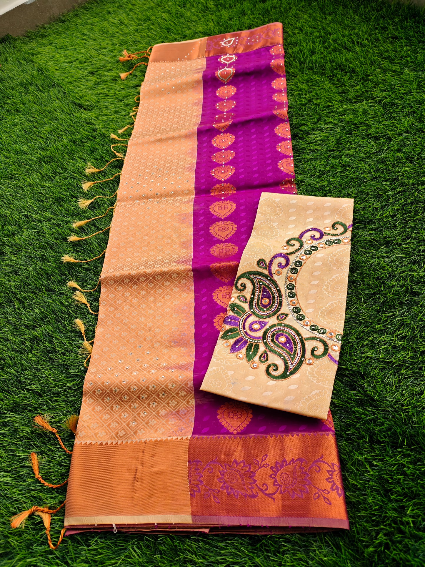 Soft Silk Saree with Cutwork and Stone Embellishments for Women
