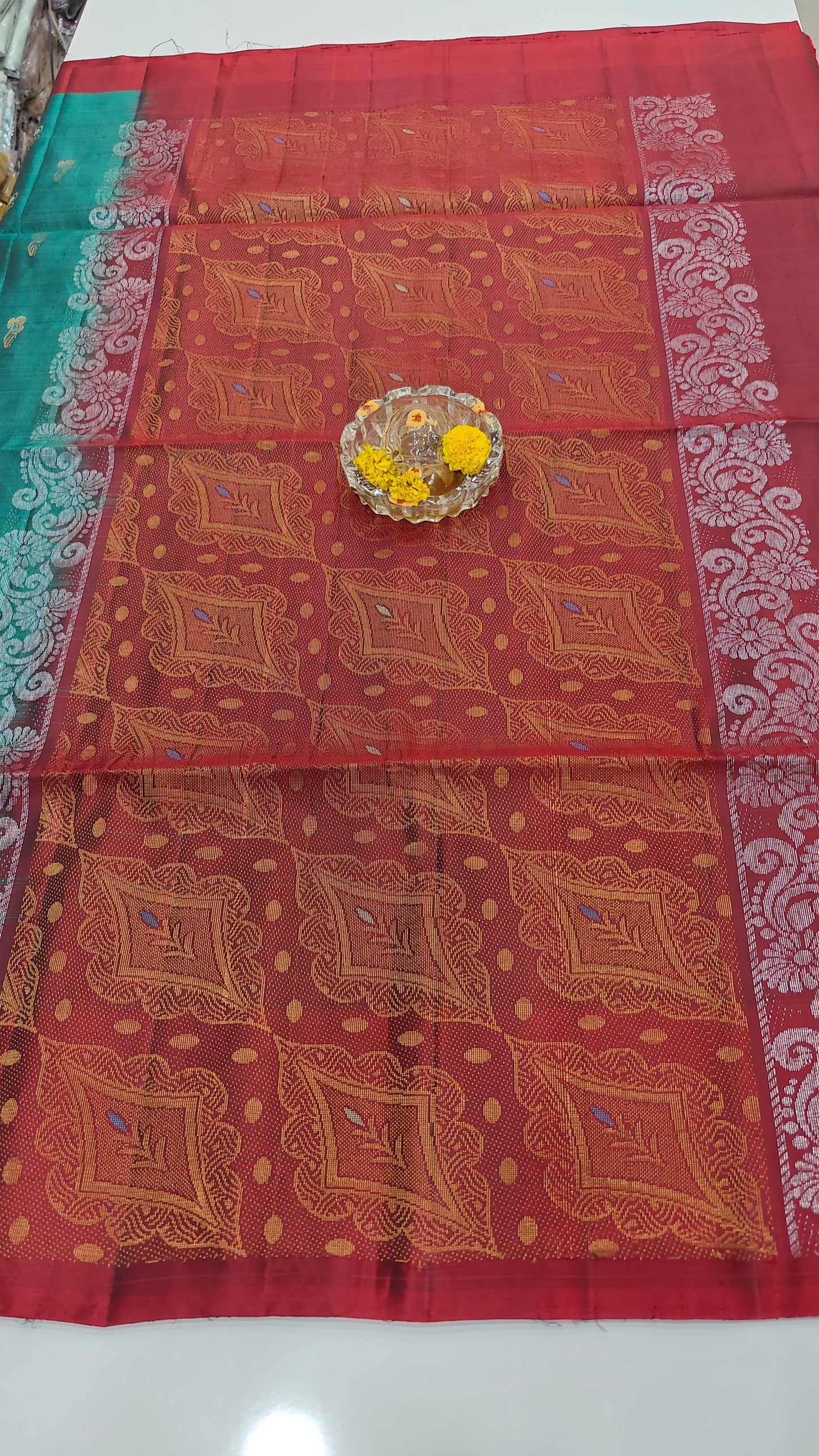 Pure Handloom Silk Saree with Woven Butta & Contrast Pallu