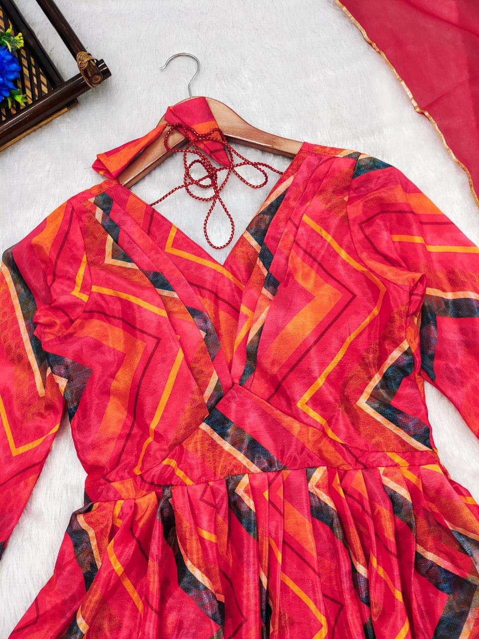 Red Gown with Dupatta complete lining