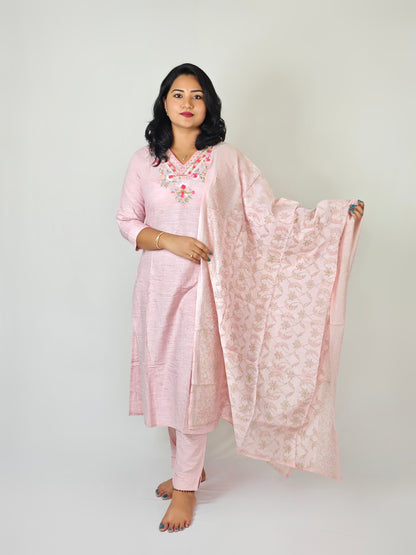 Cotton Flex Kurta Pant Dupatta Set with Handwork and Screen Print Dupatta – Women’s M to 3XL