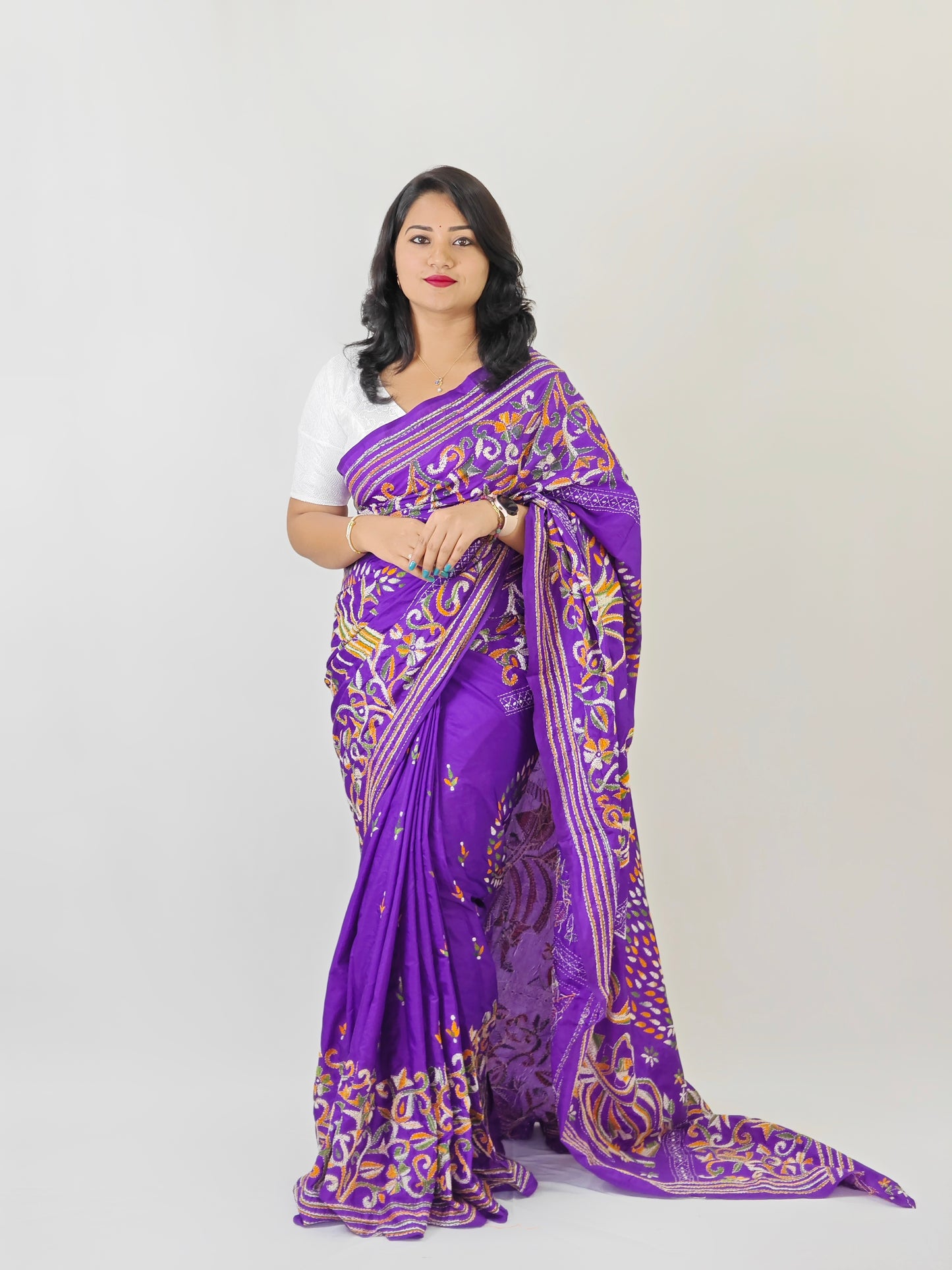 Blended Bangalore Silk Saree for Women with Kathastitch Embroidery – With Blouse Piece