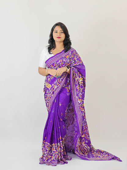Blended Bangalore Silk Saree for Women with Kathastitch Embroidery – With Blouse Piece