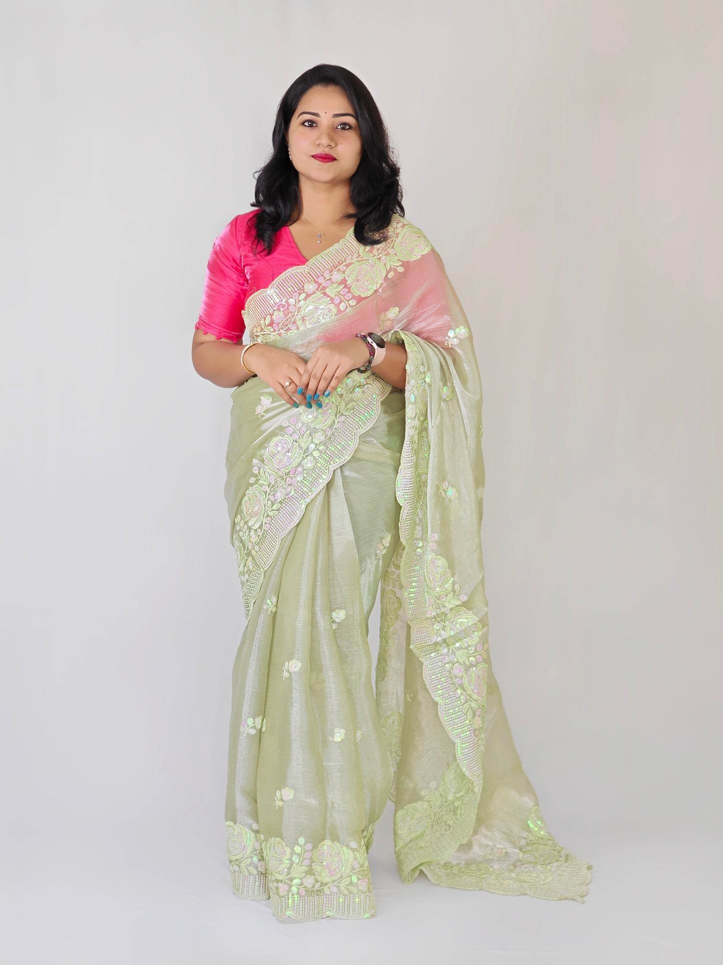 Heavy Berberry Silk Saree with Multicolored Thread and Sequin Embroidery – Festive and Wedding Wear