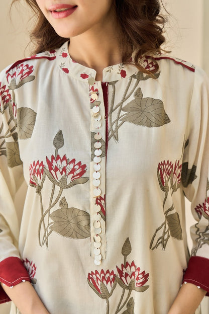 Cotton Kurti Pant Set for Women, Floral Printed Kurta with Straight Pants, M to XXL