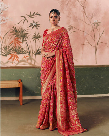 Pure Kaddi Georgette Zari Weaving Saree in Rust Orange with Antique Gold Pattern and Traditional Floral Borders – Festive & Wedding Wear for Women